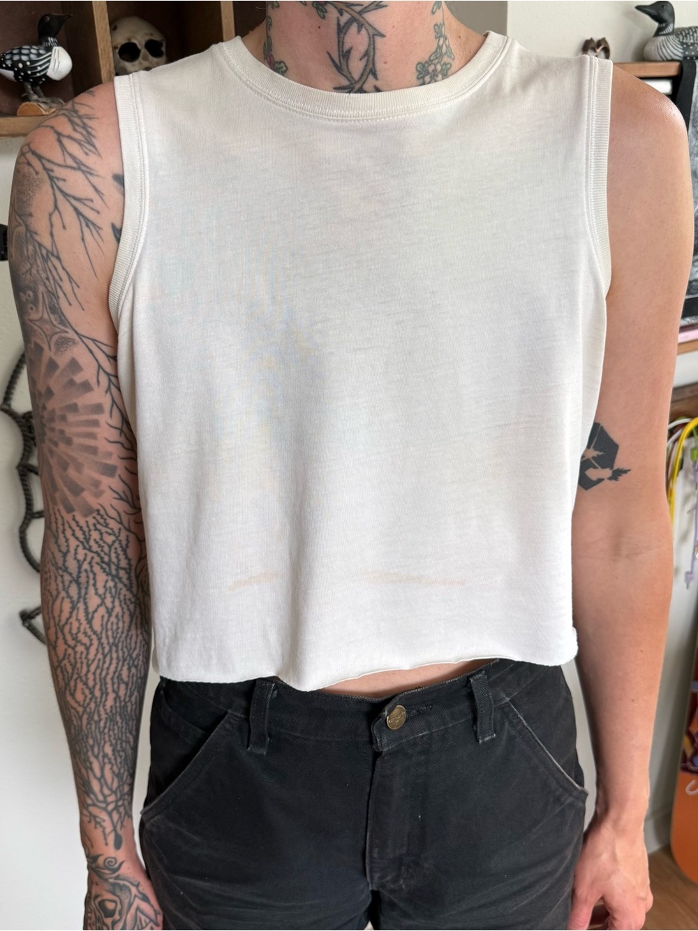 Vintage 90s 2000s Cropped White Cotton Tank Top Eddie Bauer ~ Size Small